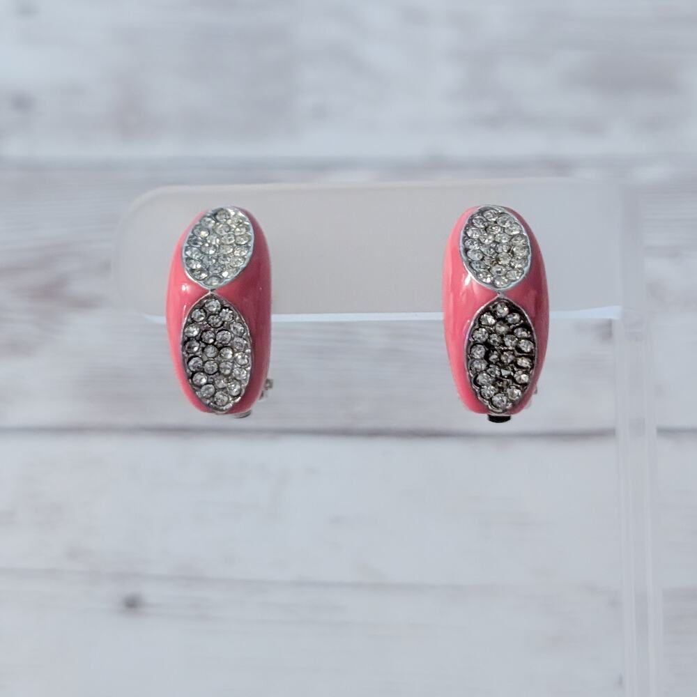 Vintage Clip On Earrings Unusual Pink & Clear Gems Statement